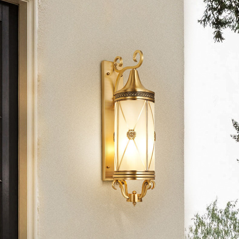 Copper Glass Lantern Column 1/3 Light Wall Sconce Lamp