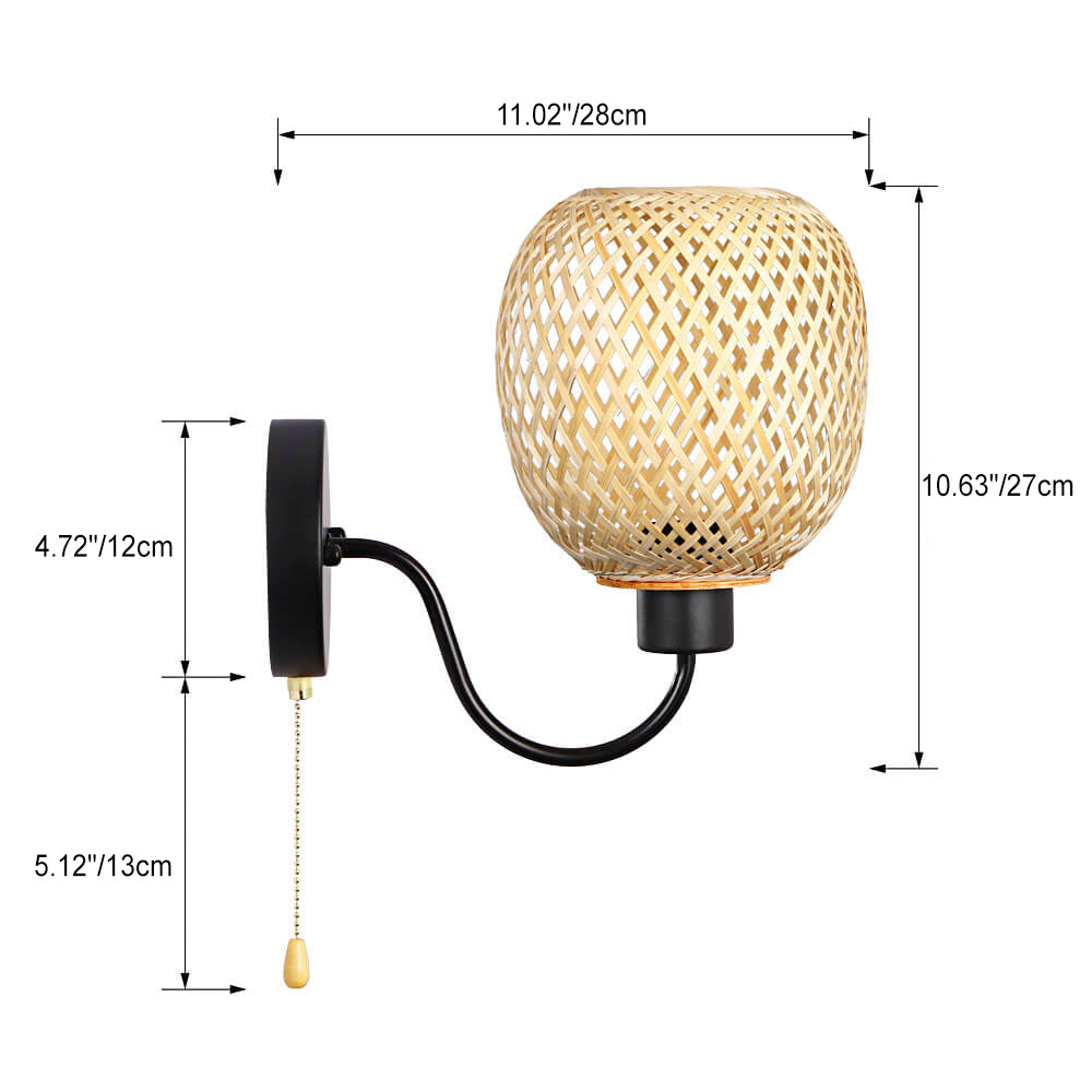 Chinese Iron Bamboo Woven Cage 1-Light Wall Sconce Lamp
