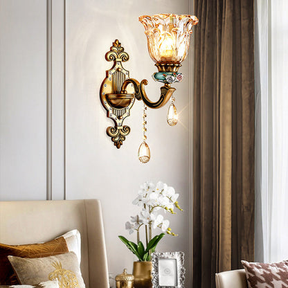 Floral Alloy Resin Crystal Glass 1-Light Wall Sconce Lamp