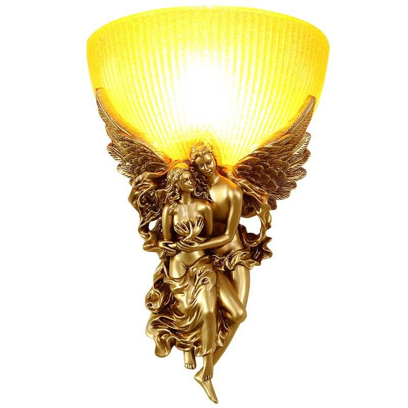 European Angel Resin Design Glass 1-Light Wall Sconce Lamp