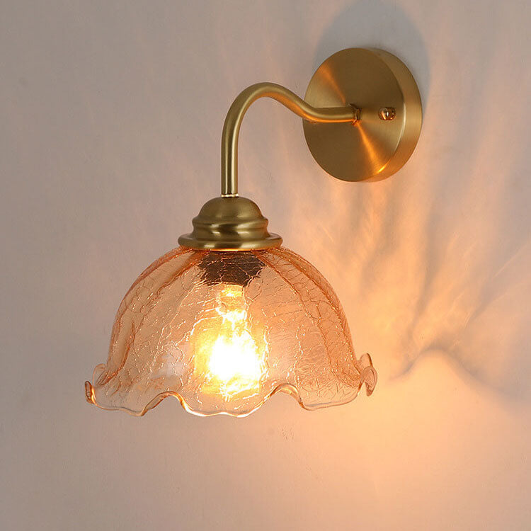 Creative Flower Glass Copper 1-Light Wall Sconce Lamp