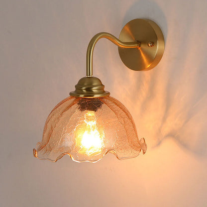 Creative Flower Glass Copper 1-Light Wall Sconce Lamp