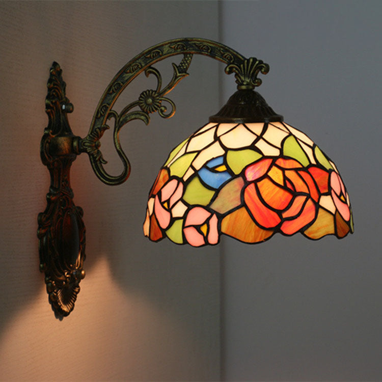Tiffany Floral Hardware Glass Dome 1-Light Wall Sconce Lamp