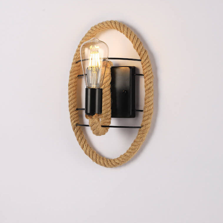Vintage Twine Iron Round 1/2 Light Wall Sconce Lamp