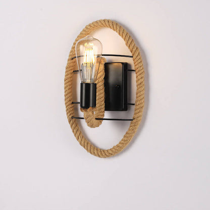 Vintage Twine Iron Round 1/2 Light Wall Sconce Lamp
