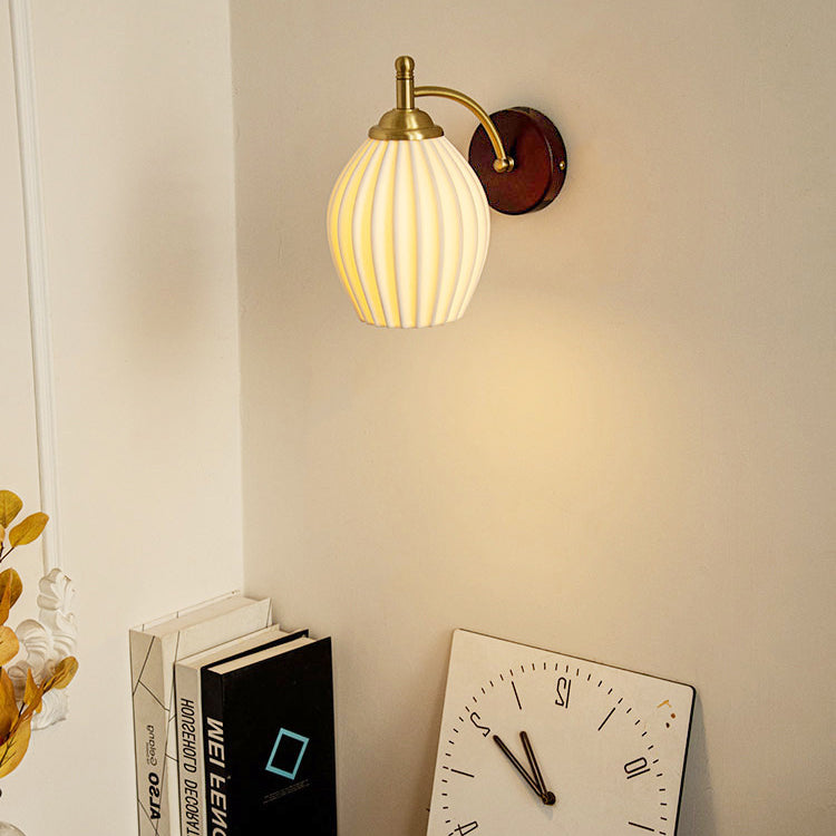 French Flower Shade Solid Wood Base 1-Light Wall Sconce