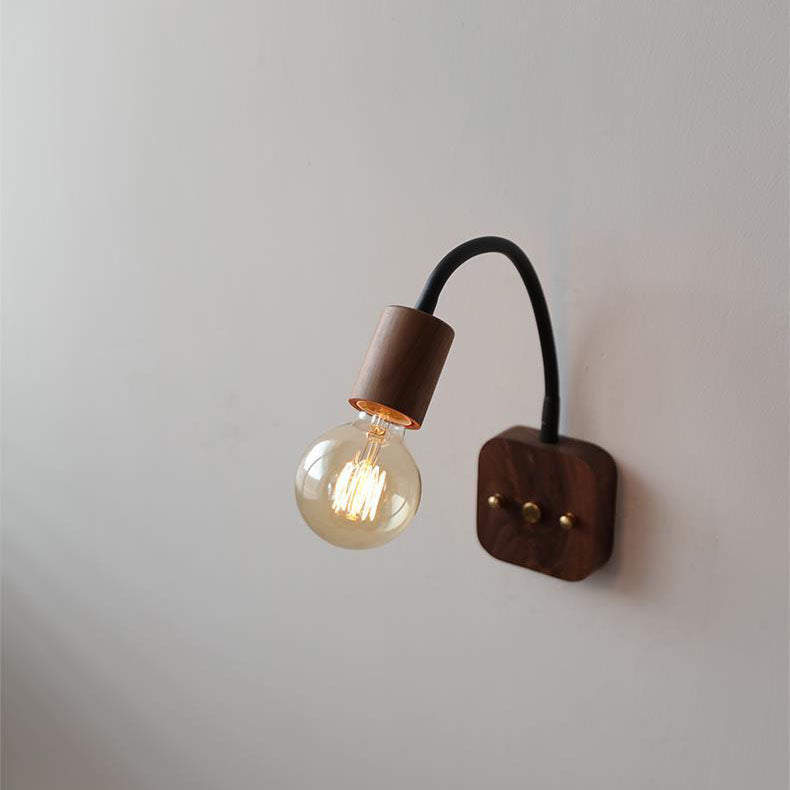 Walnut Oak Wood Hose Adjustable 1-Light Wall Sconce Lamp