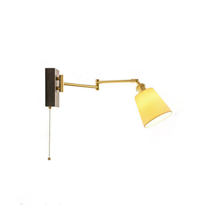 Japanese Walnut Retractable 1-Light Wall Sconce Lamp