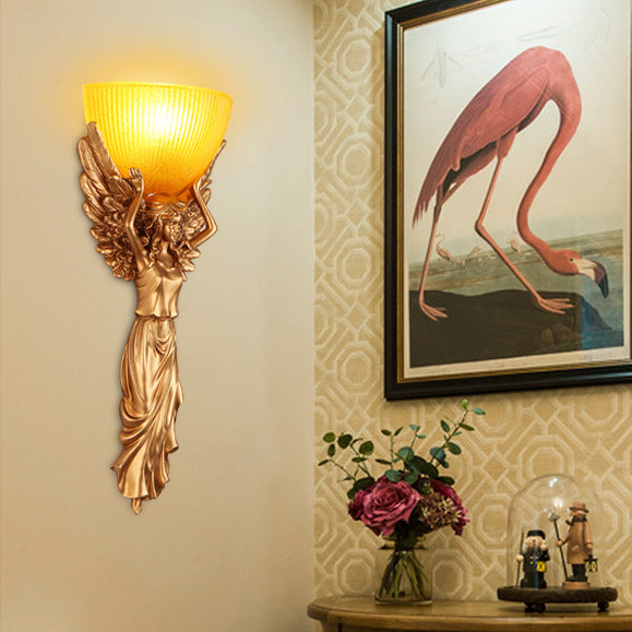 European Resin Glass Angel Statue 1-Light Wall Sconce Lamp