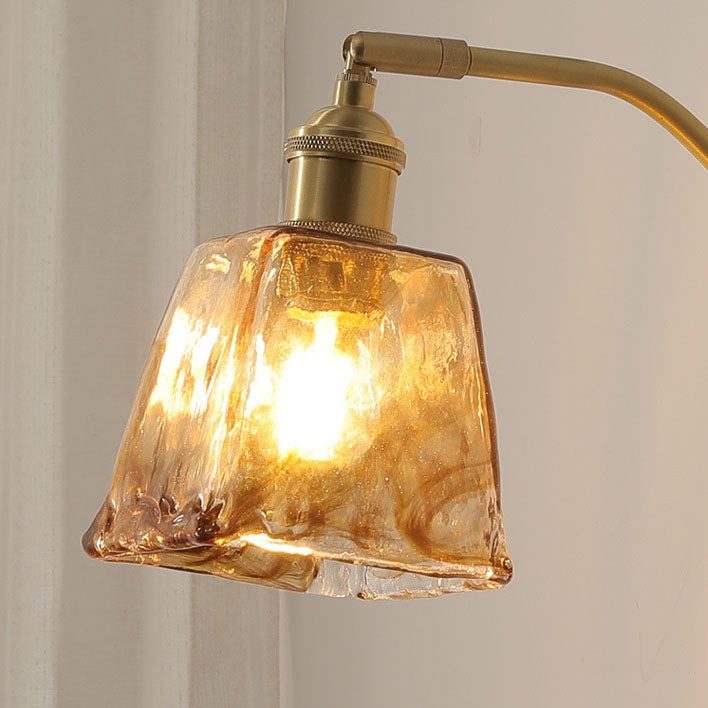 Deco Glass Bell Shade Brass Frame 1-Light Wall Sconce Lamp