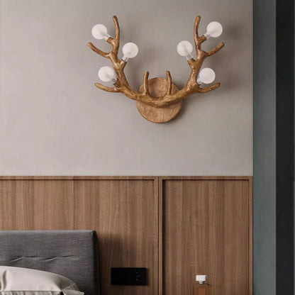 Resin Tree Branch Glass Ball 6-Light Wall Sconce Lamp