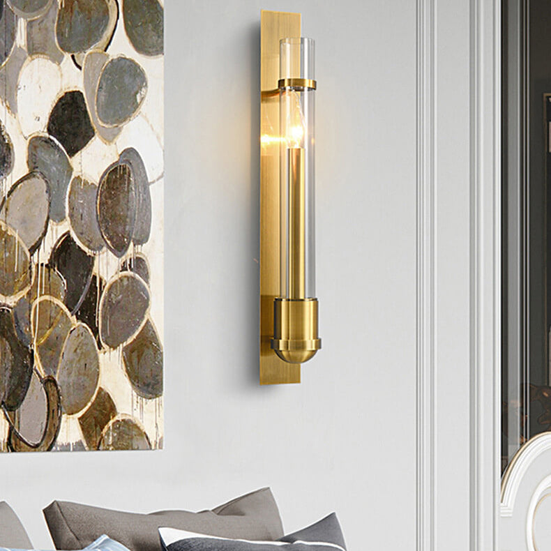 Golden Finish Frame Glass Cylinder LED Wall Sconce Lamp
