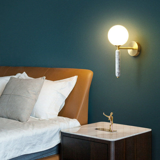 Ball Shade Marble Straight Arm 1-Light Wall Sconce Lamp