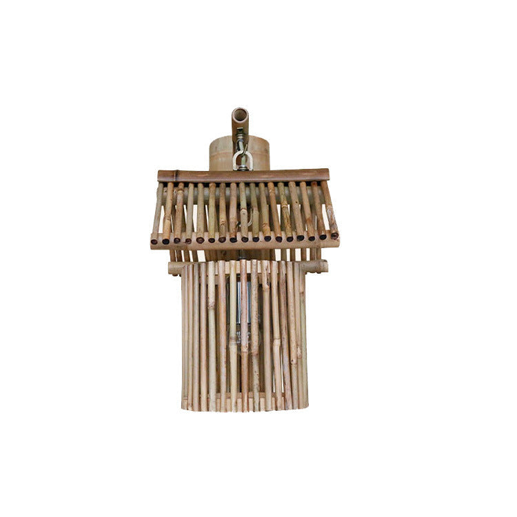 House Bamboo Weaving Cylinder 1-Light Wall Sconce Lamp