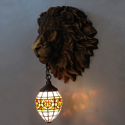 Tiffany Resin Lion's Head 1-Light Wall Sconce Lamp