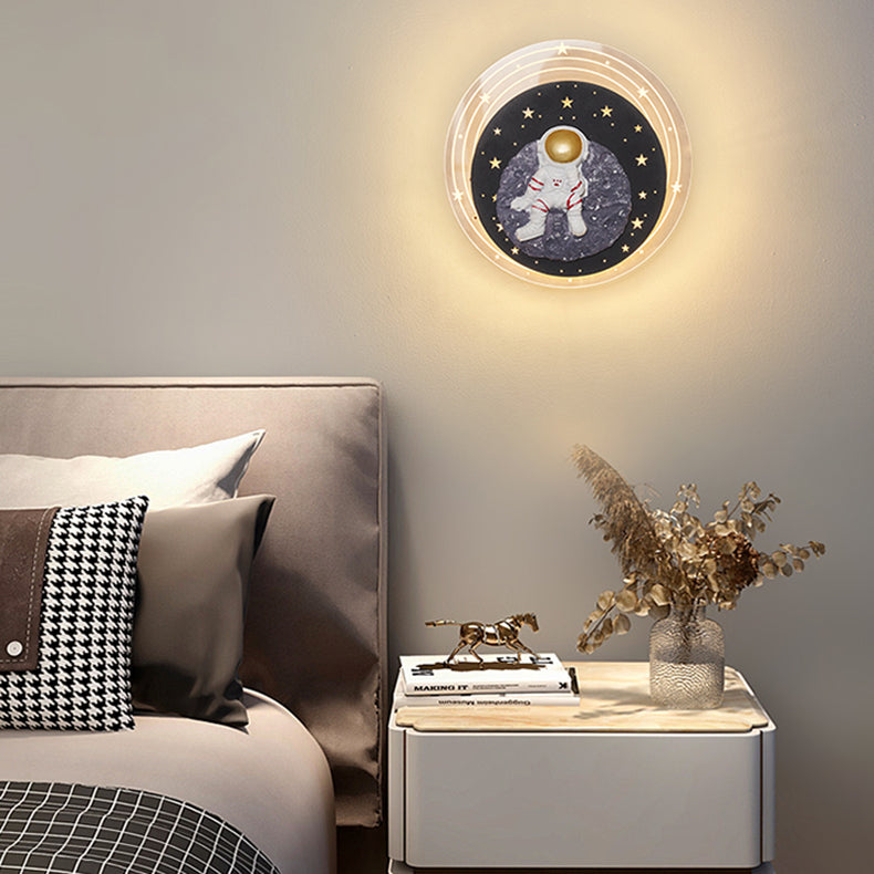 Starry Sky Moon Resin Astronaut Round LED Wall Sconce Lamp