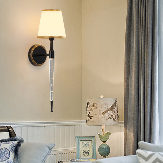 French Trapezoid Copper Fabric 1-Light Wall Sconce Lamp