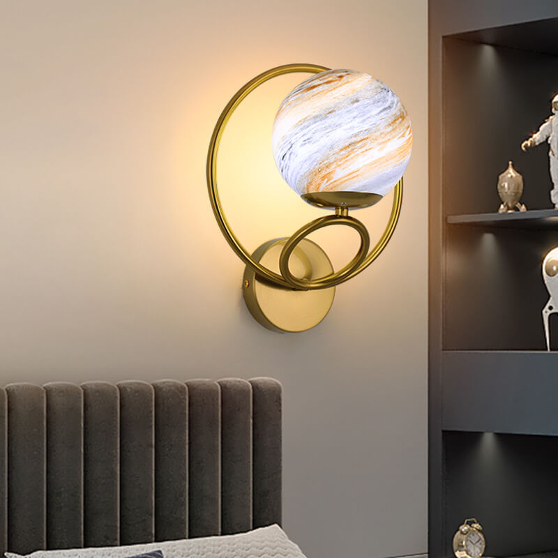 Creative Circle Planet Glass Iron 1-Light Wall Sconce Lamp