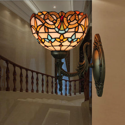 Tiffany Flora Stained Glass 1-Light Wall Sconce Lamp