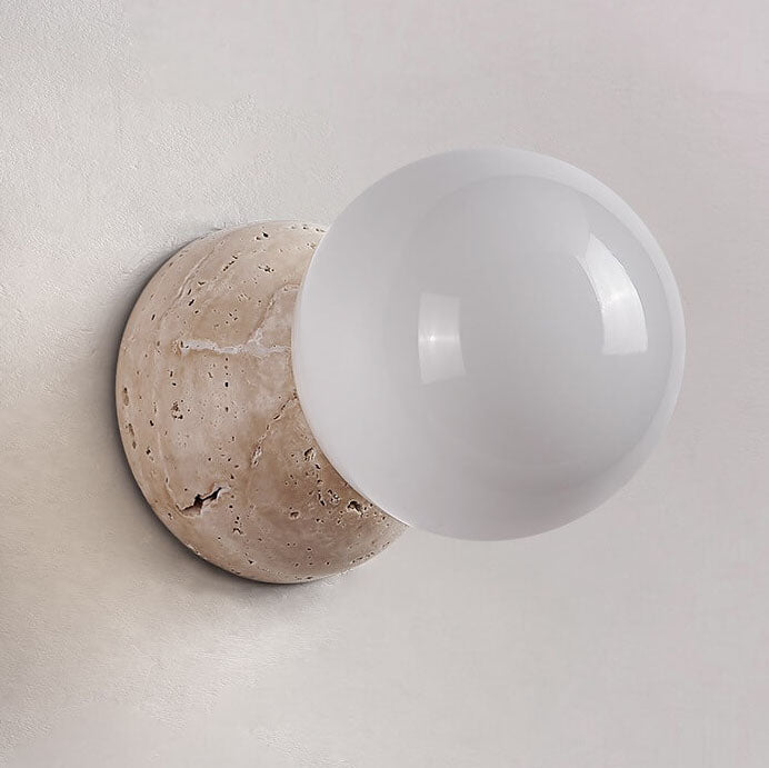 Japanese Round Ball Stone 1-Light Wall Sconce Lamp