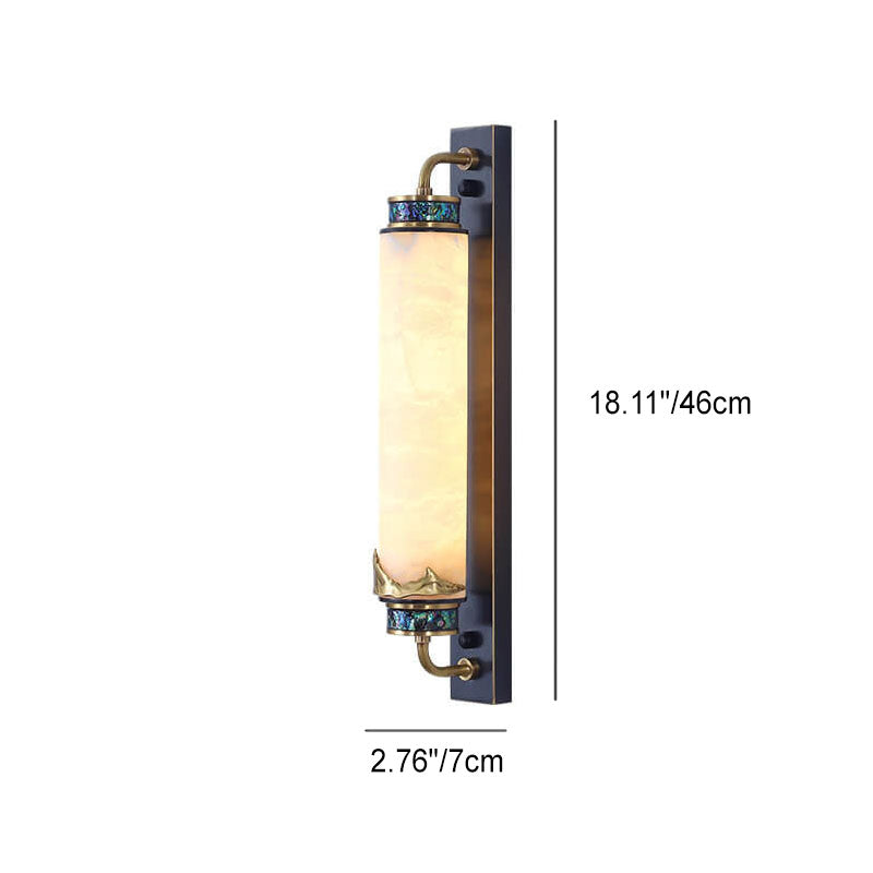 Chinese Marble Copper Column Brass LED Wall Sconce Lamp