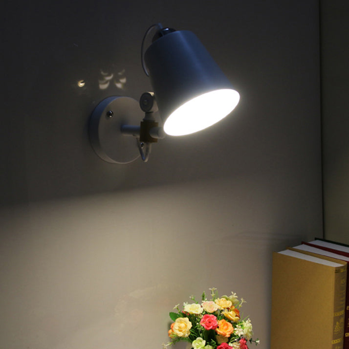 Scandinavian Iron Shade Wood 1-Light Wall Sconce Lamp
