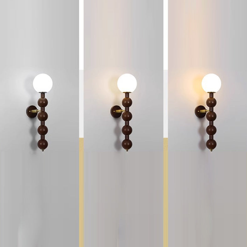 Cylinder Bead Wood Glass Metal 1-Light Wall Sconce Lamp
