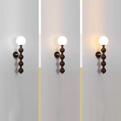 Cylinder Bead Wood Glass Metal 1-Light Wall Sconce Lamp