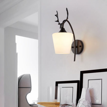Nordic Creative Antler Glass Cone Shade 1-Light Wall Sconce Lamp for Living Room