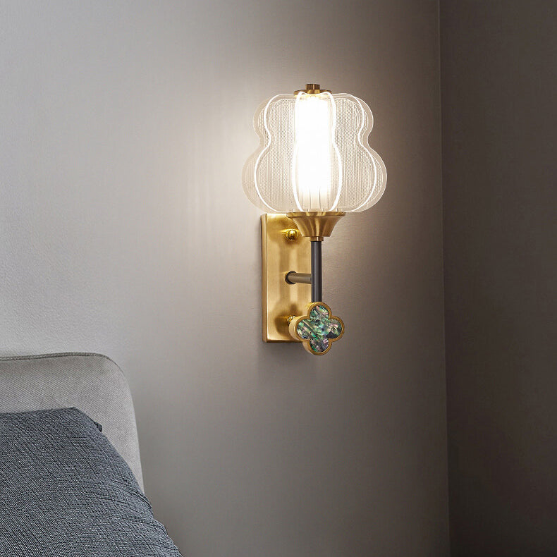 Chinese Full Copper Acrylic Lampshade LED Wall Sconce Lamp
