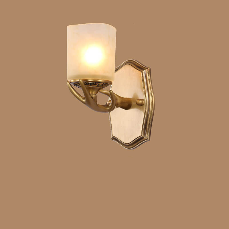 European Antler Brass Glass 1-Light Wall Sconce Lamp