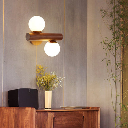Japanese Glass Cylinder Strip Ball 2-Light Wall Sconce Lamp