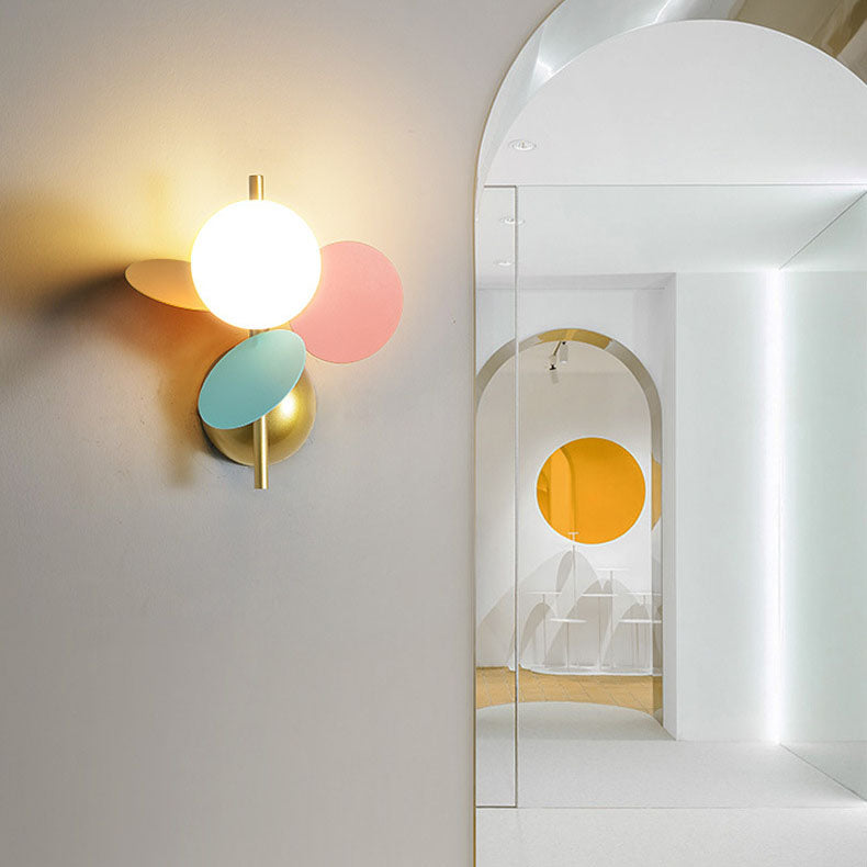 Creative Round Iron Glass PVC 1-Light Wall Sconce Lamp