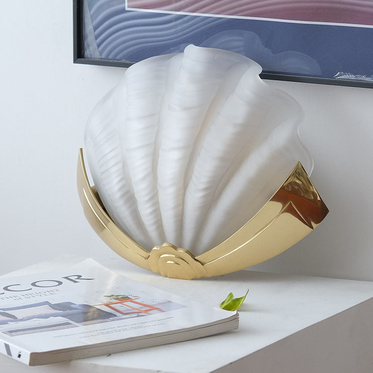 Modern Art Deco Shell Brass Glass 1-Light Wall Sconce Lamp