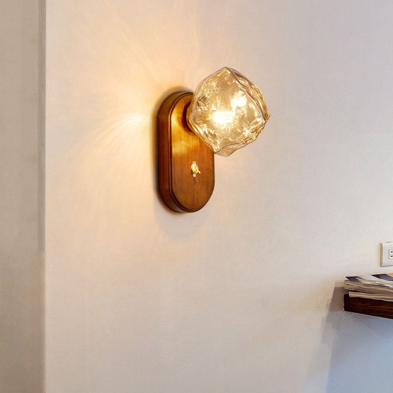 Japanese Shape Solid Wood Glass 1-Light Wall Sconce Lamp