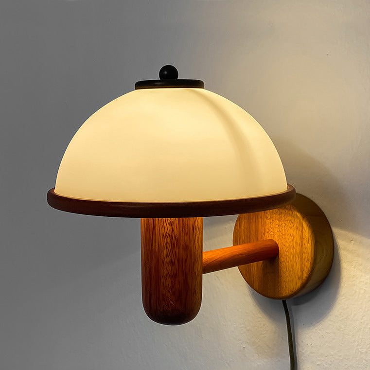 Japanese Wood Mushroom Design 1-Light Wall Sconce Lamp