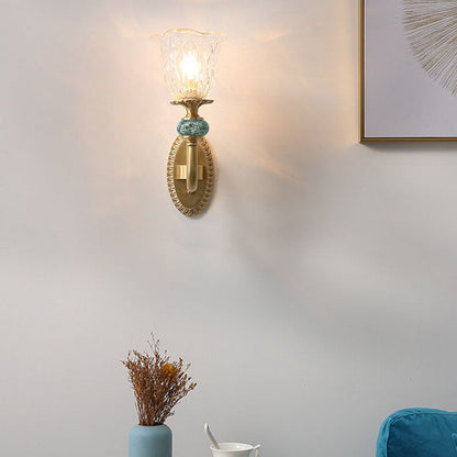 Floral Glass Brass Curved Arm 1/2 Light Wall Sconce Lamp