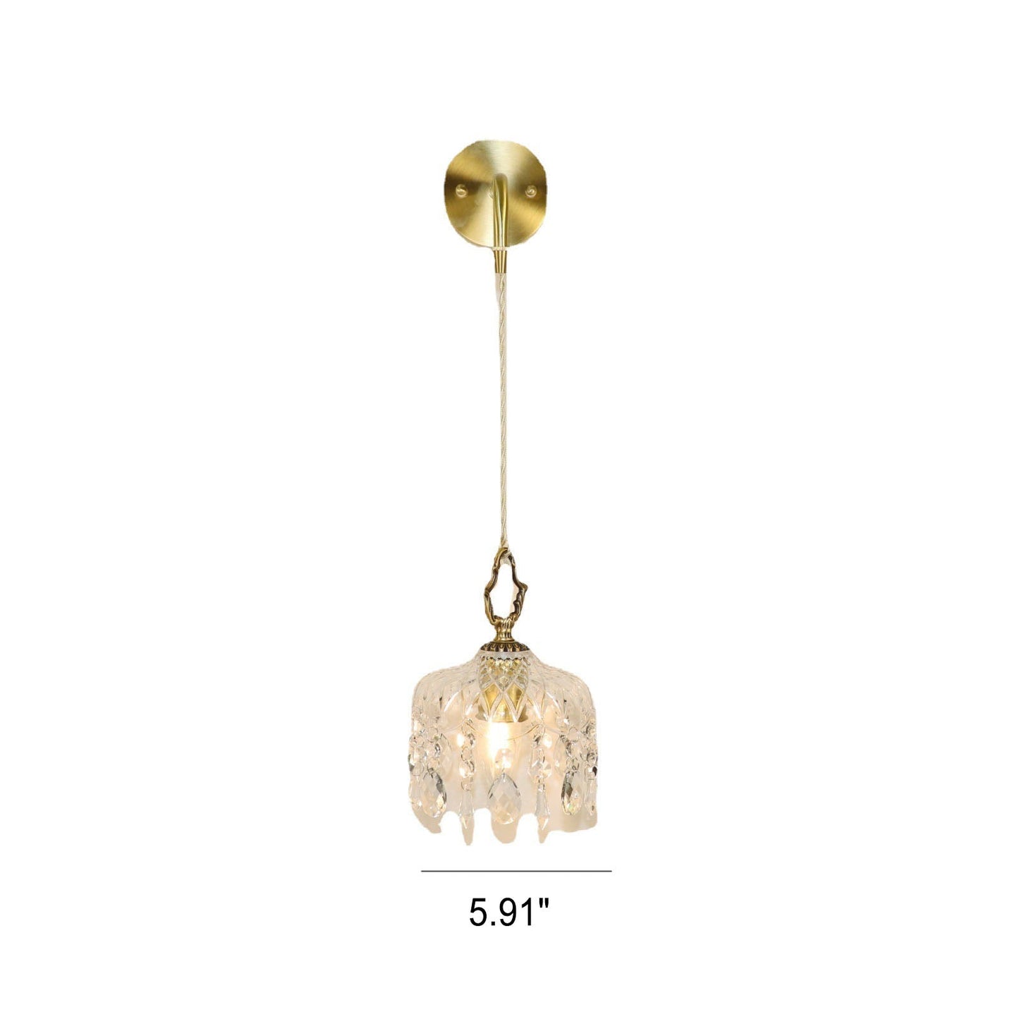 European Light Brass Crystal Glass 1-Light Wall Sconce Lamp