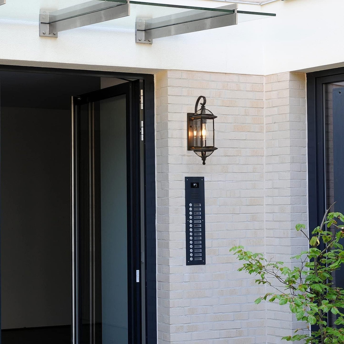 Copper Glass Lantern 1-Light Waterproof Wall Sconce Lamp
