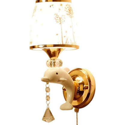 Glass Lampshade Zipper Switch 1/2-Light Wall Sconce Lamp