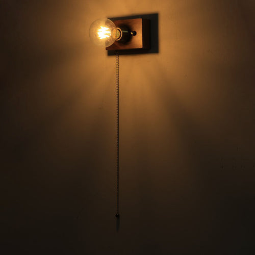 Traditional Rectangle Iron Wood 1-Light Wall Sconce Lamp