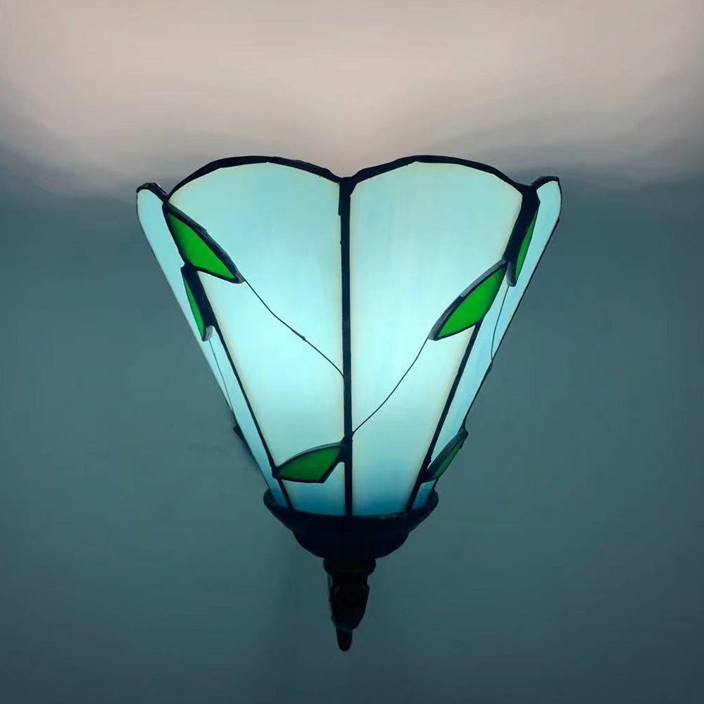 Tiffany Flower Iron Stained Glass 1-Light Wall Sconce Lamp