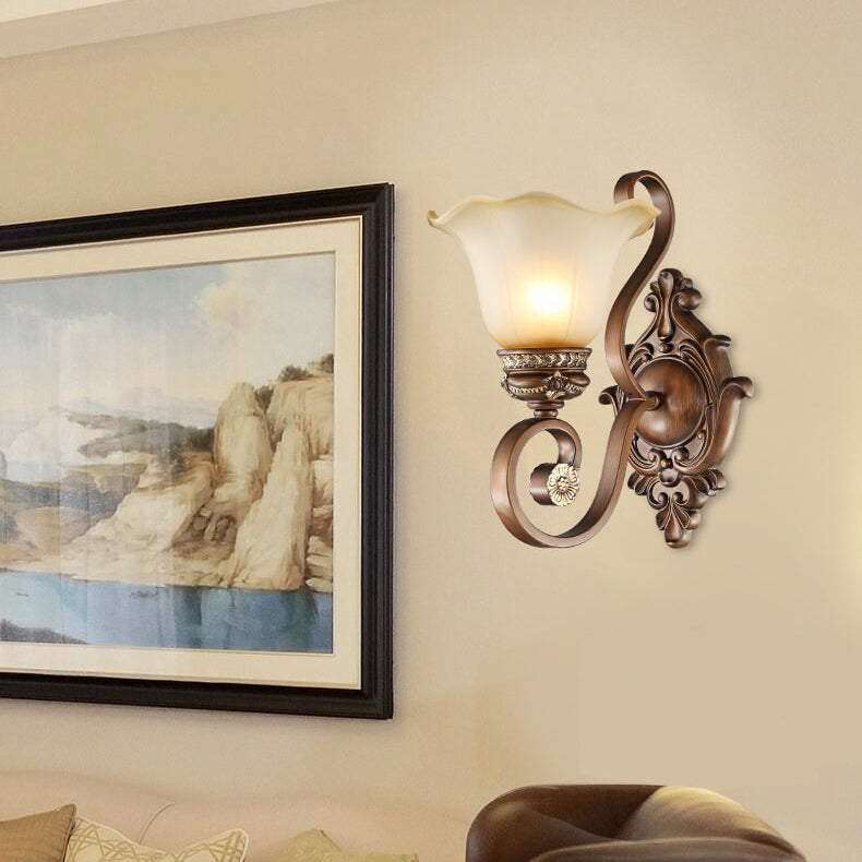 Iron Glass Flower Shape 1-Light Wall Sconce Lamp