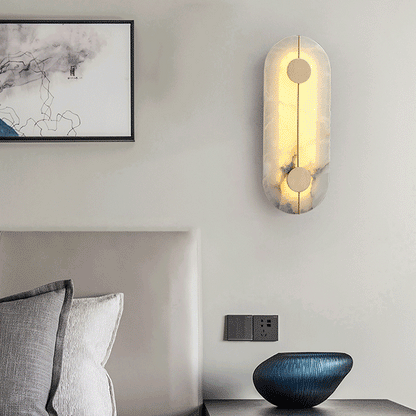 Chinese Copper Marble Round Elliptical LED Wall Sconce Lamp