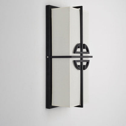 Chinese Rectangle Iron Fabric 2-Light Wall Sconce Lamp
