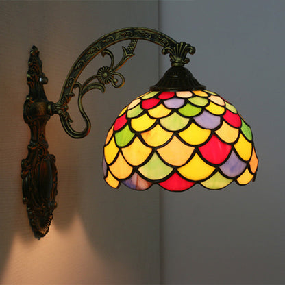 Tiffany Stained Glass Alloy Dome 1-Light Wall Sconce Lamp
