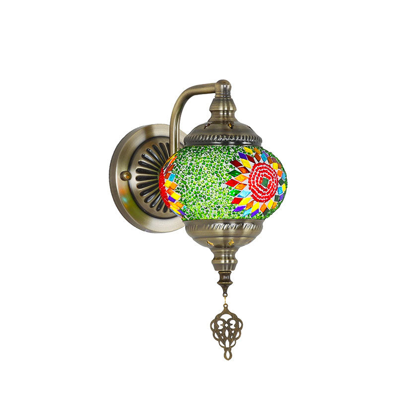 Retro Iron Glass Mosaic Globe 1-Light Wall Sconce Lamp