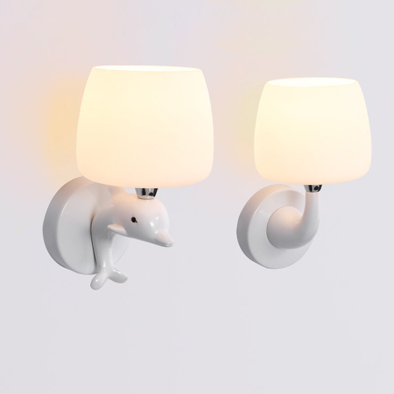 Dolphin Metal Resin Glass 1/2 Light Wall Sconce Lamp