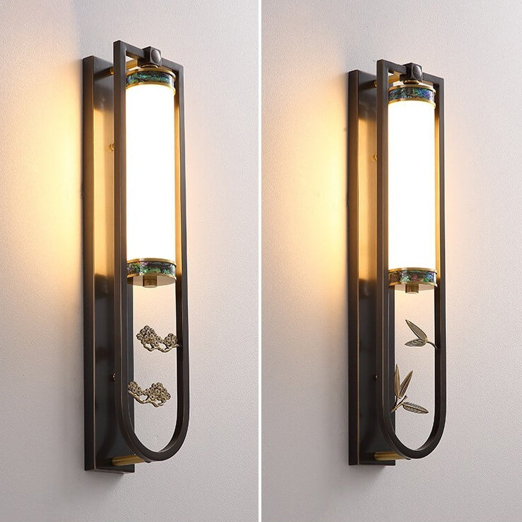 Chinese Rectangular Copper Marble LED Wall Sconce Lamp