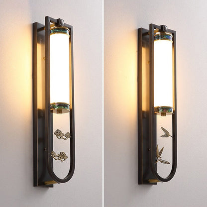 Chinese Rectangular Copper Marble LED Wall Sconce Lamp